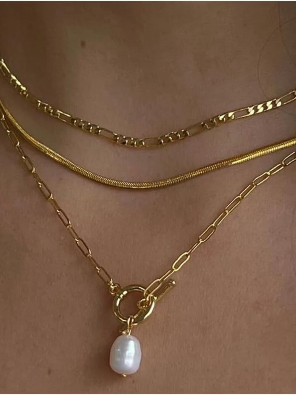 Layered Gold Necklaces for Women, Dainty 14K Gold Plated Cute Pearl Pendant Neck